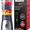Mueller Personal Blender For Shakes And Smoothies With 15 Oz Travel Cup And Lid, Juices, Baby Food, Heavy-Duty Portable Blender & Food Processor, Grey