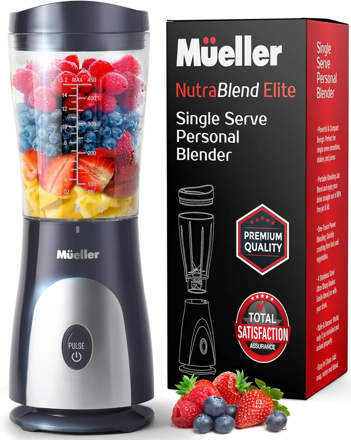 Mueller Personal Blender For Shakes And Smoothies With 15 Oz Travel Cup And Lid, Juices, Baby Food, Heavy-Duty Portable Blender & Food Processor, Grey 3 Mueller Personal Blender For Shakes And Smoothies With 15 Oz Travel Cup And Lid, Juices, Baby Food, Heavy-Duty Portable Blender & Food Processor, Grey
