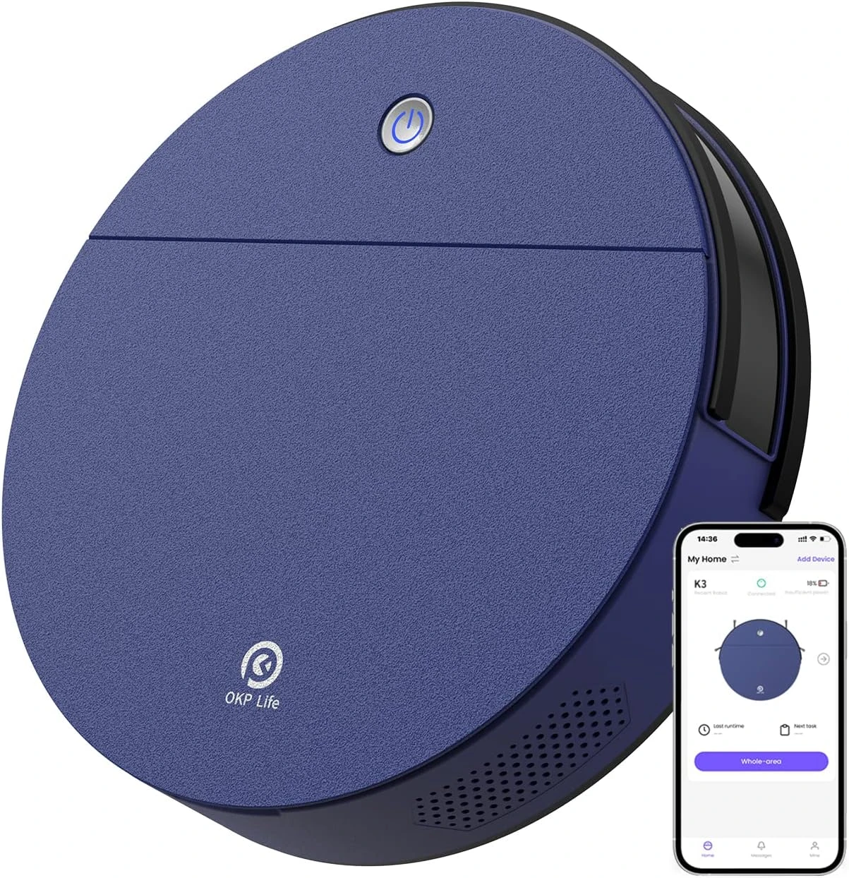 OKP K3 Robot Vacuum Cleaner Self-Charging Robotic Vacuum Cleaner With 2000Pa Strong Suction Voice Control For Hardfloor And Carpet,Blue