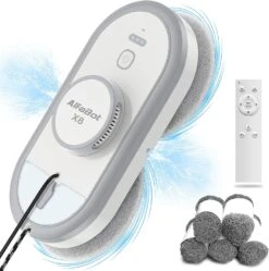 AlfaBot Window Cleaning Robot With Dual Water Spray, X8 Robot Window Cleaner With Double-Side Water Spray And Voice Assitant, Smart Window Vacuum For Interior/Exterior Highrise Windows