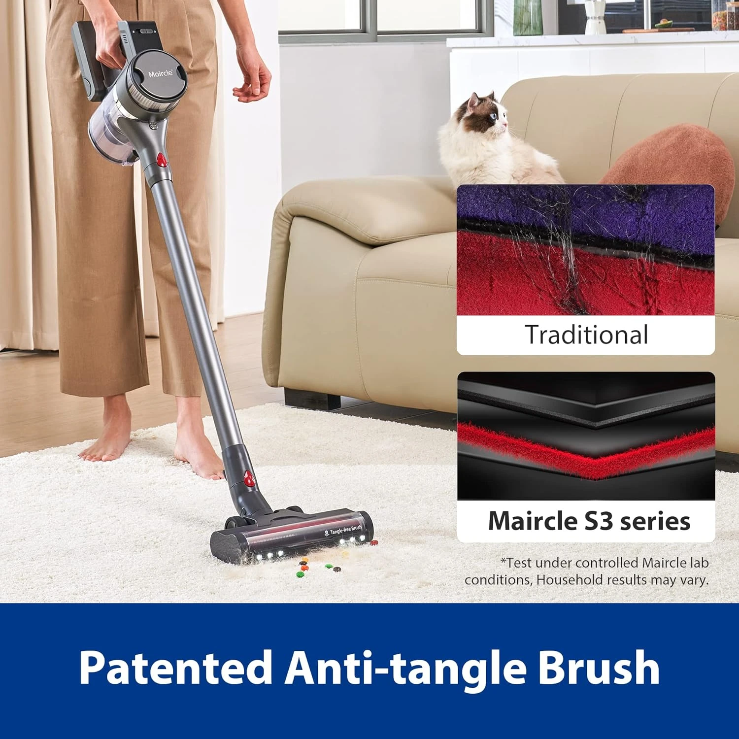 Maircle S3 Mate Cordless Stick Vacuum Cleaner/w 210AW Fade-Free Suction, XL Dust Cup, Anti-Tangle, Lightweight Handheld Vac For Hard Floor, Carpet, Pet Hair, W LED Headlights, Charging Dock 5 Maircle S3 Mate Cordless Stick Vacuum Cleaner/w 210AW Fade-Free Suction, XL Dust Cup, Anti-Tangle, Lightweight Handheld Vac For Hard Floor, Carpet, Pet Hair, W LED Headlights, Charging Dock - Image 3