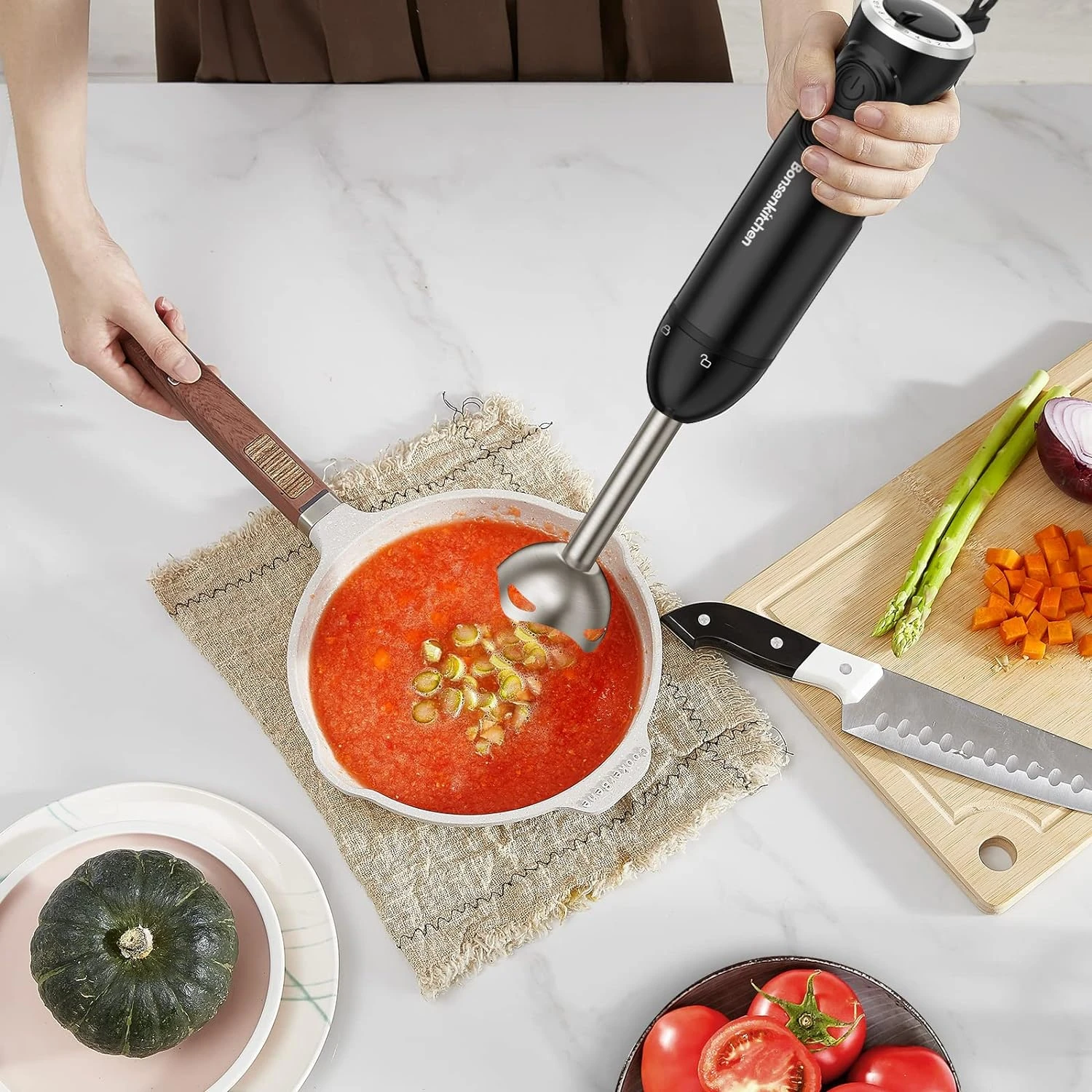 Bonsenkitchen Handheld Blender, Electric Hand Blender 12-Speed & Turbo Mode, Immersion Blender Portable Stick Mixer With Stainless Steel Blades For Soup, Smoothie, Puree, Baby Food 9 Bonsenkitchen Handheld Blender, Electric Hand Blender 12-Speed & Turbo Mode, Immersion Blender Portable Stick Mixer With Stainless Steel Blades For Soup, Smoothie, Puree, Baby Food - Image 7