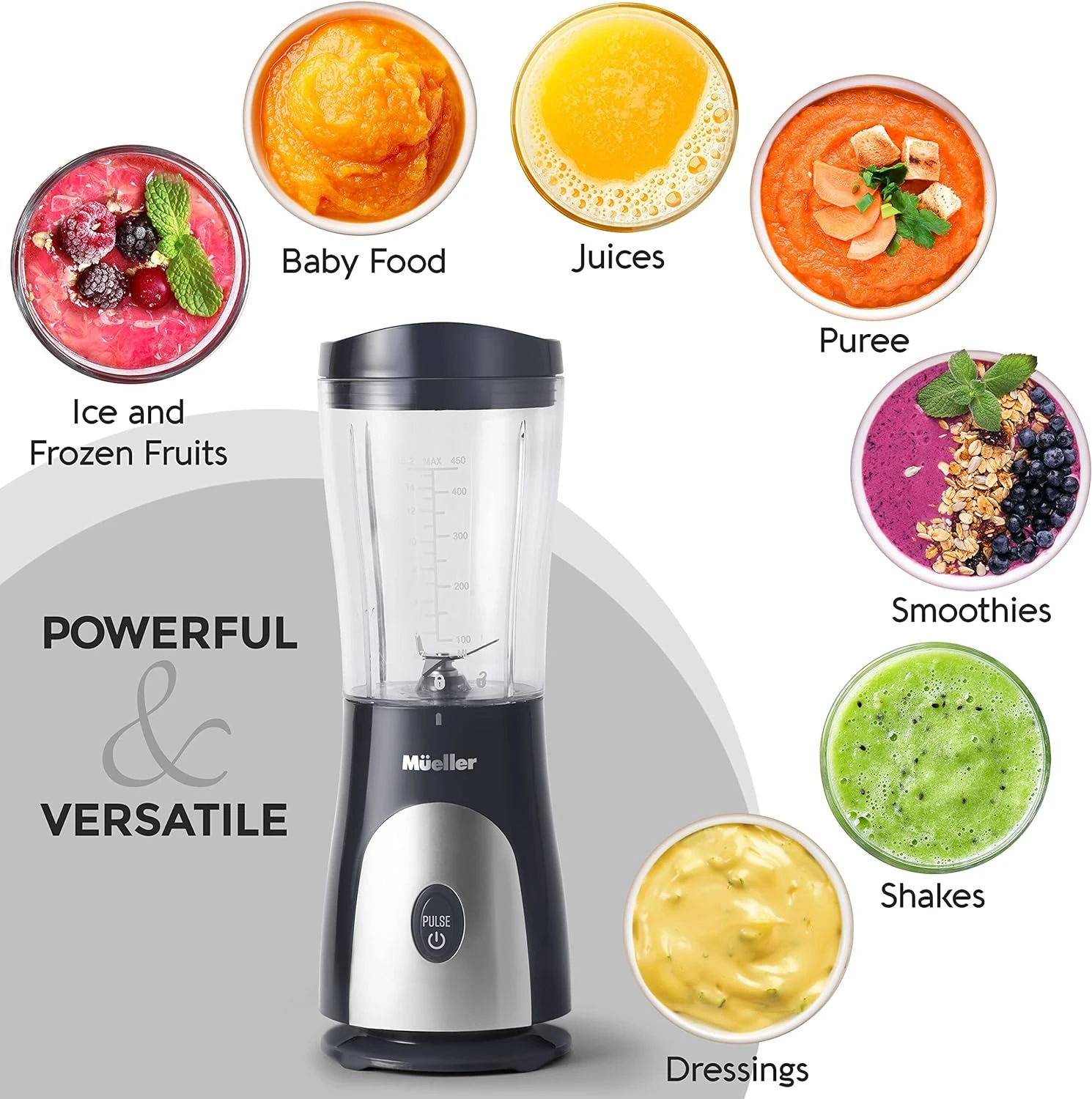 Mueller Personal Blender For Shakes And Smoothies With 15 Oz Travel Cup And Lid, Juices, Baby Food, Heavy-Duty Portable Blender & Food Processor, Grey 7 Mueller Personal Blender For Shakes And Smoothies With 15 Oz Travel Cup And Lid, Juices, Baby Food, Heavy-Duty Portable Blender & Food Processor, Grey - Image 5