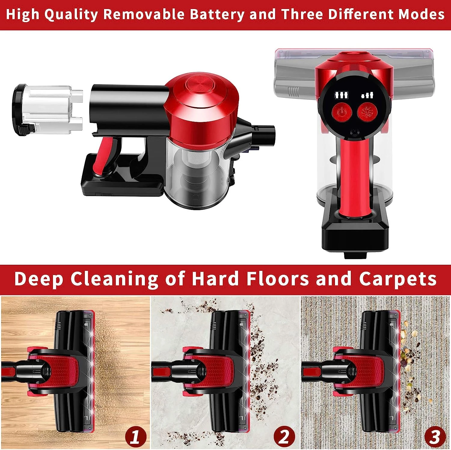 Iwoly Cordless Vacuum Cleaner Rechargeable With 2200mAh Detachable Battery, 18000Pa Cyclone Vacuum With HEPA Filter, Lightweight Portable Handheld Stick Vacuum For Hard Floor Car Cleaning 5 Iwoly Cordless Vacuum Cleaner Rechargeable With 2200mAh Detachable Battery, 18000Pa Cyclone Vacuum With HEPA Filter, Lightweight Portable Handheld Stick Vacuum For Hard Floor Car Cleaning - Image 3