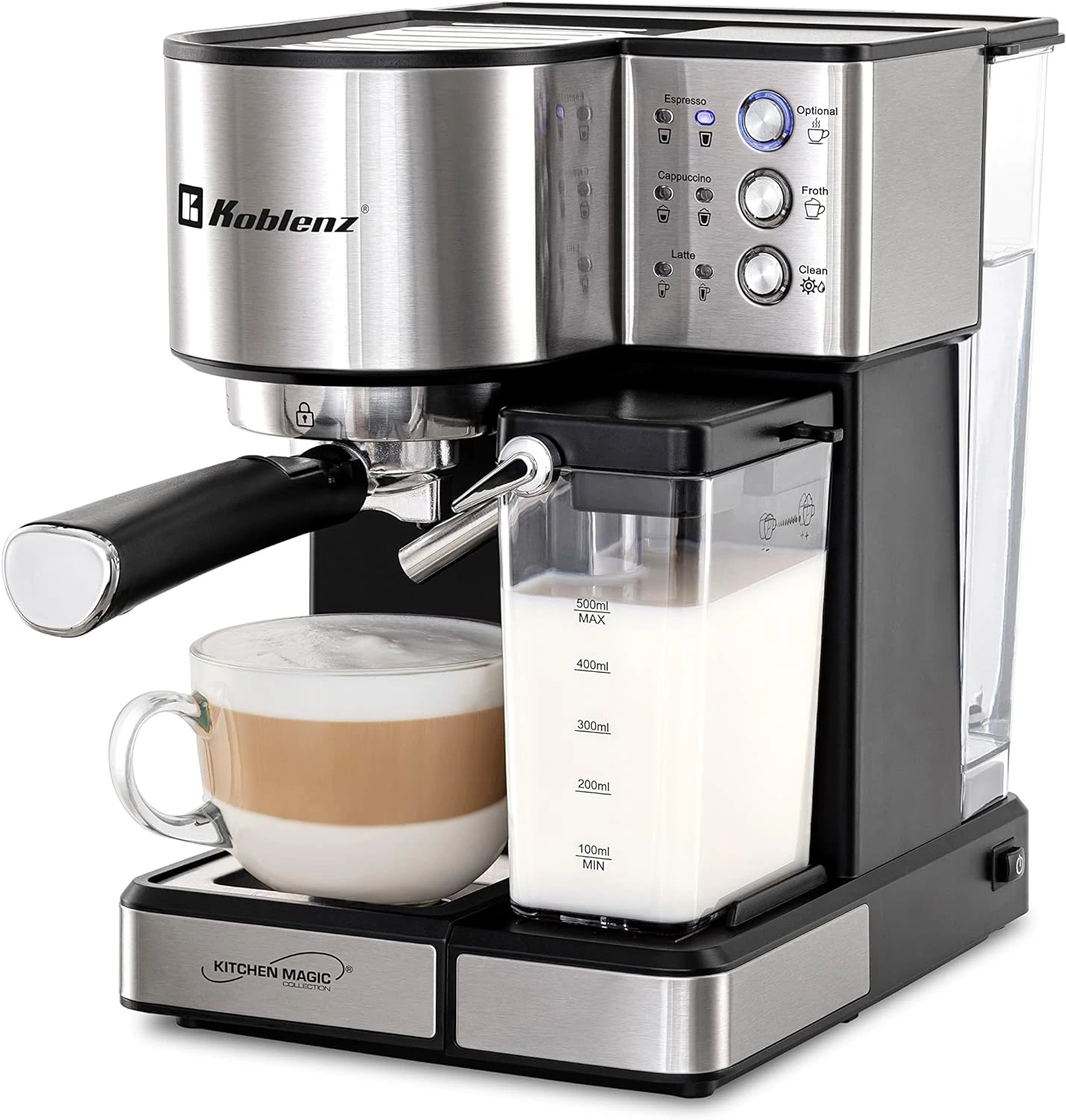Koblenz Espresso Machine With Steamer And Milk Frother Tank, 15 Bar Pump, Espresso, Cappuccino, And Latte Maker, Espresso Machine For Home And Barista, Easy To Use, 1350 W, CKM-1350 IN 3 Koblenz Espresso Machine With Steamer And Milk Frother Tank, 15 Bar Pump, Espresso, Cappuccino, And Latte Maker, Espresso Machine For Home And Barista, Easy To Use, 1350 W, CKM-1350 IN