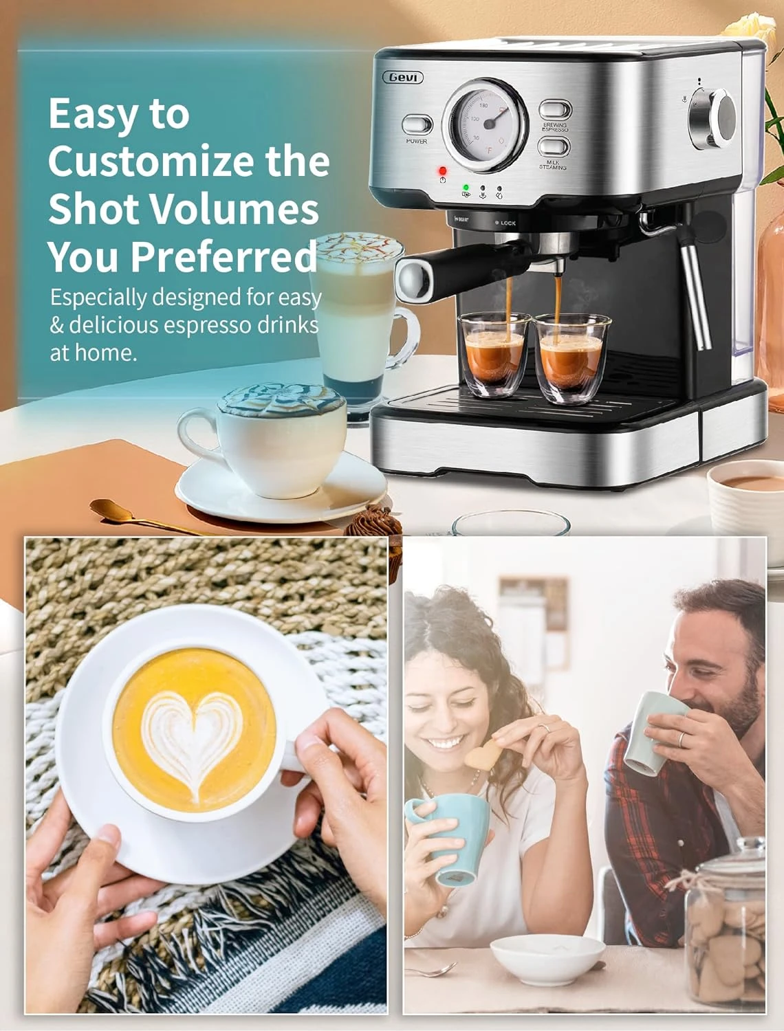 Gevi Espresso Machine 15 Bar Pump Pressure, Cappuccino Coffee Maker With Milk Foaming Steam Wand For Latte, Mocha, Cappuccino, 1.5L Water Tank, 1100W, Black3 5 Gevi Espresso Machine 15 Bar Pump Pressure, Cappuccino Coffee Maker With Milk Foaming Steam Wand For Latte, Mocha, Cappuccino, 1.5L Water Tank, 1100W, Black3 - Image 3