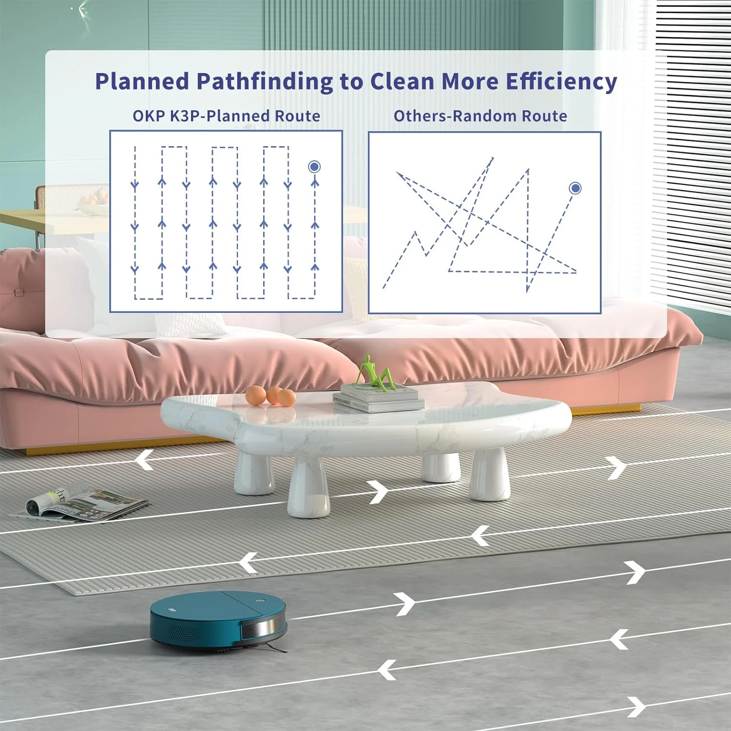 OKP Robot Vacuum Cleaner, 3000Pa Strong Suction, Automatic Self-Charging Robotic Vacuum With Auto-Boost Carpet Cleaning, Wi-Fi/APP/Alexa Home Robot For Pet Hair, Carpet, Hard Floor Room 7 OKP Robot Vacuum Cleaner, 3000Pa Strong Suction, Automatic Self-Charging Robotic Vacuum With Auto-Boost Carpet Cleaning, Wi-Fi/APP/Alexa Home Robot For Pet Hair, Carpet, Hard Floor Room - Image 5