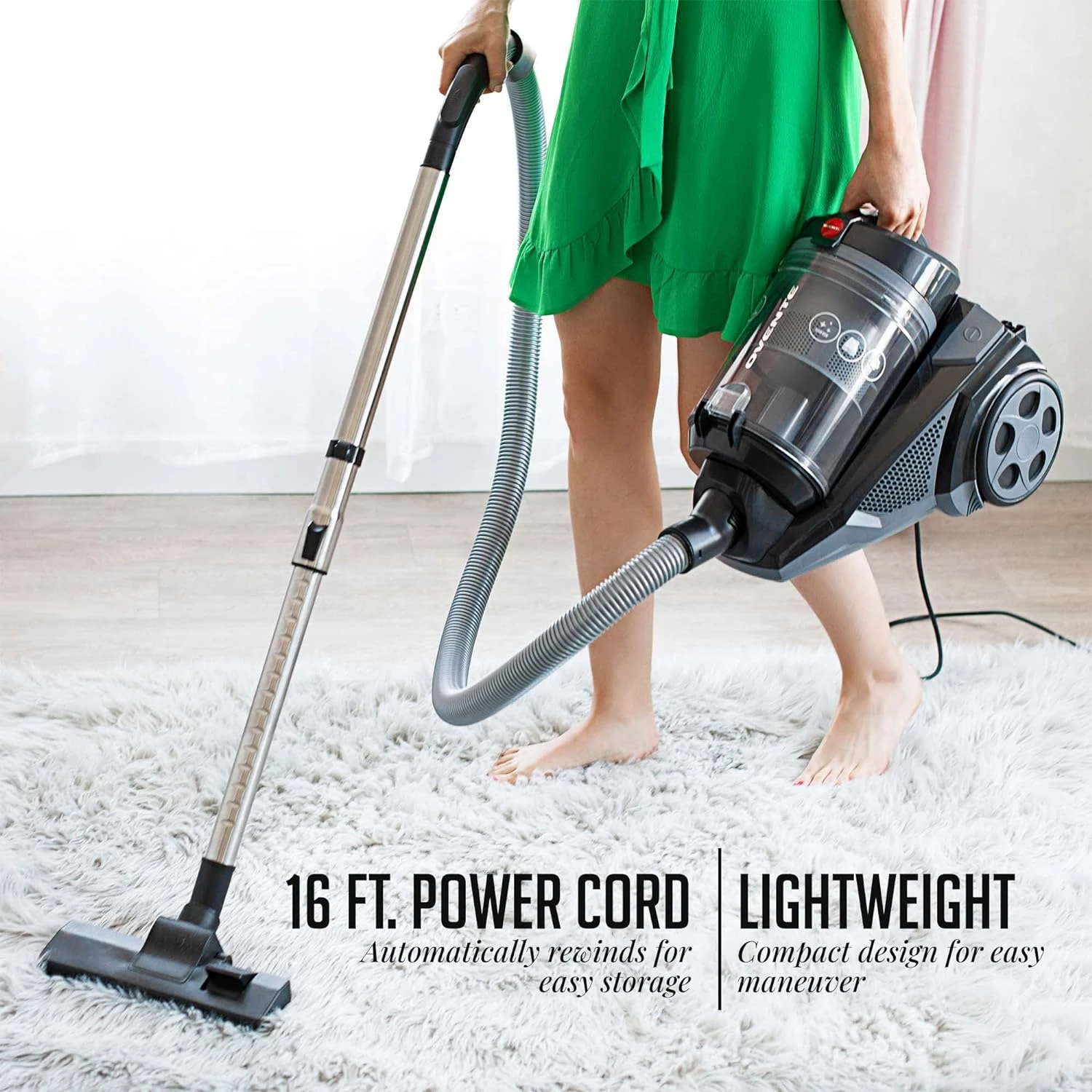 Ovente Heavy Duty Electric Bagless Canister Vacuum Cleaner 3L Dust Cup, Portable Corded Suction Vacuum Machine With Cleaning Tools Compact Easy To Clean & Storage, Black ST2620B 4 Ovente Heavy Duty Electric Bagless Canister Vacuum Cleaner 3L Dust Cup, Portable Corded Suction Vacuum Machine With Cleaning Tools Compact Easy To Clean & Storage, Black ST2620B - Image 2