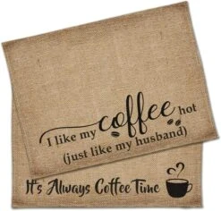 2 Pieces Waterproof Coffee Bar Mat - Coffee Hot / Coffee Time, Farmhouse Burlap Coffee Bar Placemat With Fabric Backing Coffee Maker, Coffee Station Accessories Decor Coffee Lovers Gift