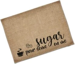 BEILE Waterproof Coffee Bar Mat - Pour Some Sugar On Me, Farmhouse Burlap Coffee Bar Placemat With Fabric Backing Coffee Maker, Coffee Station Accessories Decor Coffee Lovers Gift
