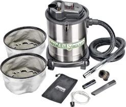 PowerSmith PAVC102 10 Amp 4 Gallon All-In-One Ash And Shop Vacuum/Blower With 10' Hose, Brush Nozzle, Pellet Stove , 16' Power Cord, 1 1/4" Adapter, And 2 Filters, Silver